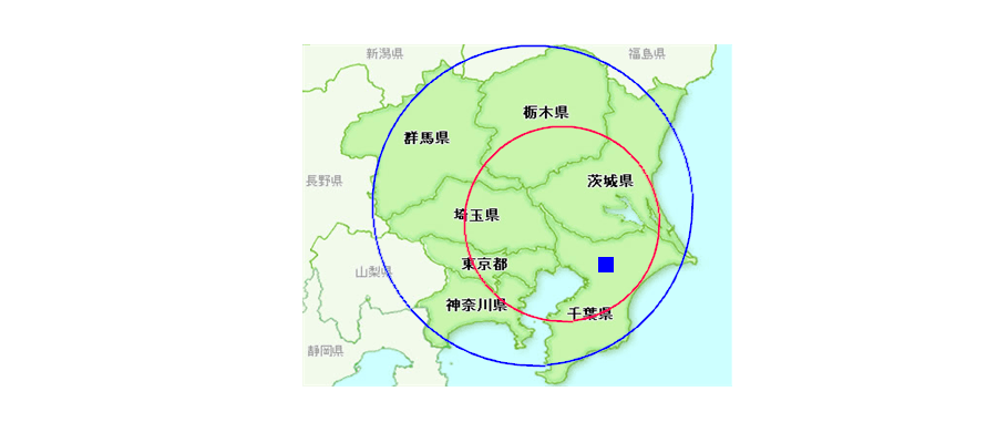 自社便による関東一円の配送エリア地図